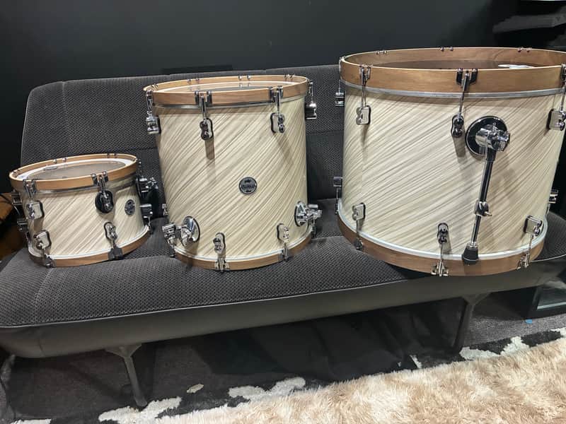 PDP Concept Classic Maple Series 12/16/22” 3pc Shell Pack - Twisted Ivory with Walnut Stain Hoops image 1