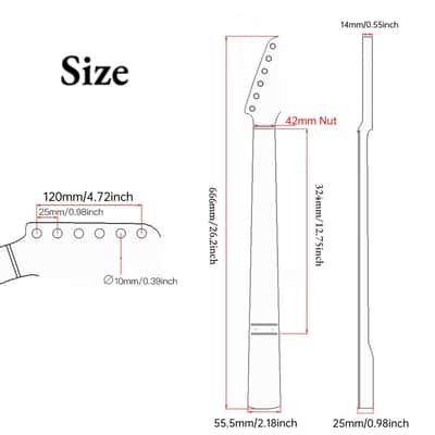 Strat Guitar Neck 22 Frets, 25.5'' Roasted Canada Maple ST Guitar Neck with Radius 9.5'' Fretboard for Stratocaste Guitar Parts Replacement (Roasted Maple) image 2