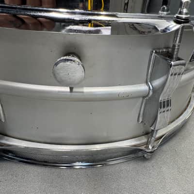Vintage Ludwig Acrolite Aluminum Snare Drum 8 Lug 14x5” Blue Olive Badge 1976 76 Acrolite 1979 - Brushed Aluminum image 9