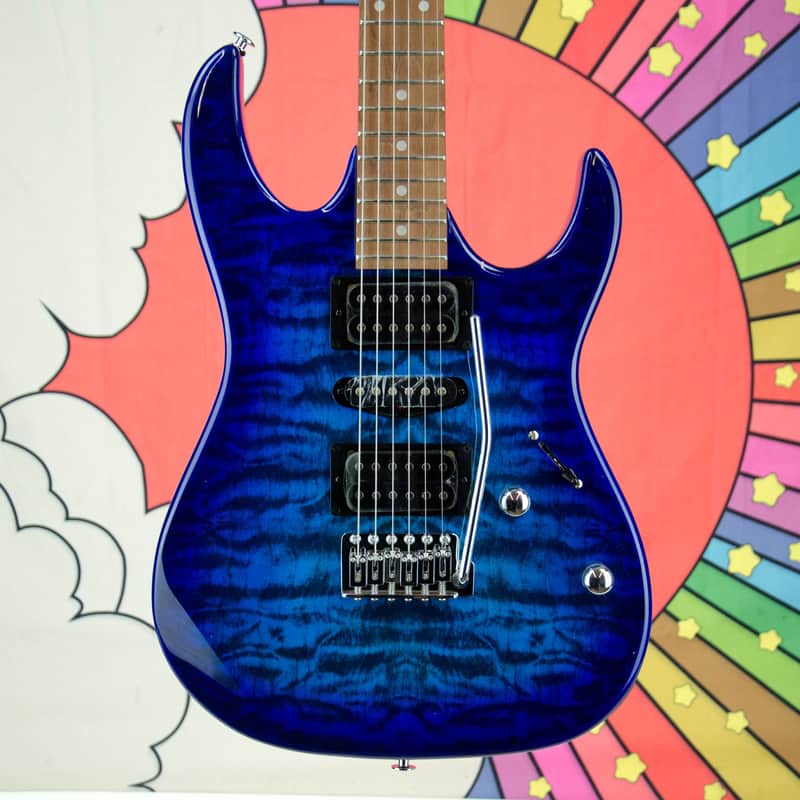 Ibanez GRX70 Quilted Top Electric Guitar, Transparent Blue Burst image 1