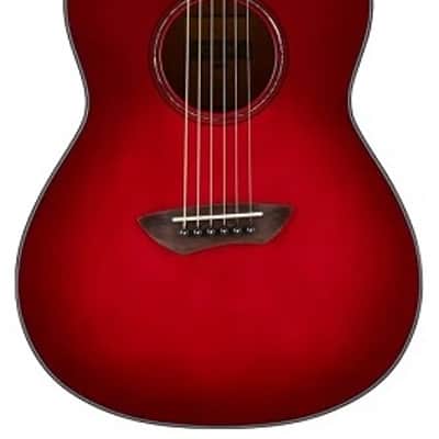 Yamaha Crimson Red Burst Parlor Guitar, Solid Sitka Spruce Top, Mahogany Back And Sides, Srt Passive Pickup image 1