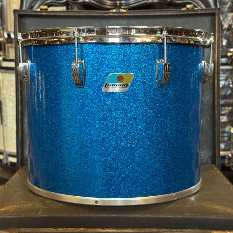 VINTAGE 1970's Ludwig 12x15" Blue & Olive Badge Concert Tom in Blue Sparkle image 1
