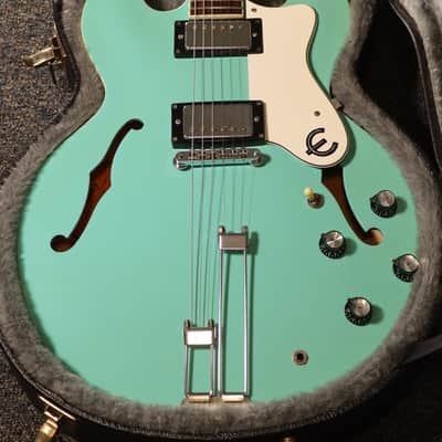 Epiphone Riviera Turquoise Finish Frequensator Tailpiece Semi-Hollow Body Electric Guitar with TKL hard case 1997 Made in Korea Peerless Factory image 4