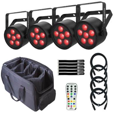 Chauvet DJ SLIMPARQ6ILS RGBA LED DMX Wash Light Fixtures 4 Pack w Carry Bag image 1