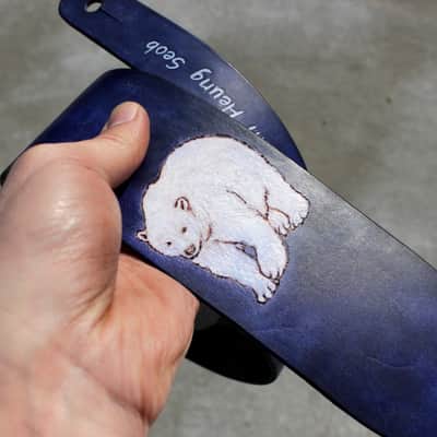 burnyblack custom guitar strap - polar bear navy blue image 8
