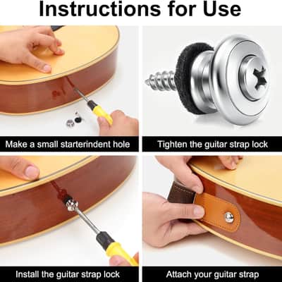 2 PCS Guitar Strap Locks Buttons, Mushroom Style Guitar Strap Lock Buttons, Electric Guitar Strap Locks, Mushrooms Head Guitar Strap Button for Guitar Bass Ukulele/Silver image 2