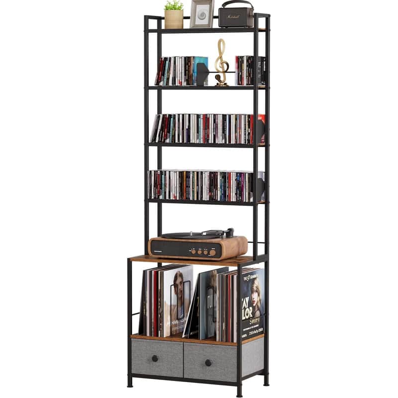 6-Tier Vinyl Record & Media Storage Rack – CDs, DVDs, LPs & Drawers image 1