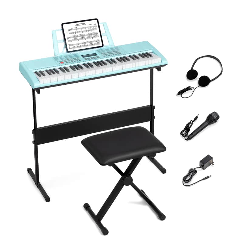 Glarry GEP-108 61-Key Portable Keyboard Set w/LCD Screen, Stand, Microphone - Blue image 1