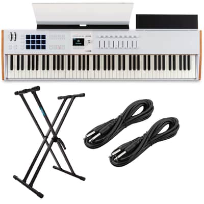 Arturia KeyLab 88 MK3 Keyboard Controller (White) - Keyboard Stand - (2) 1/4 Cables Bundle