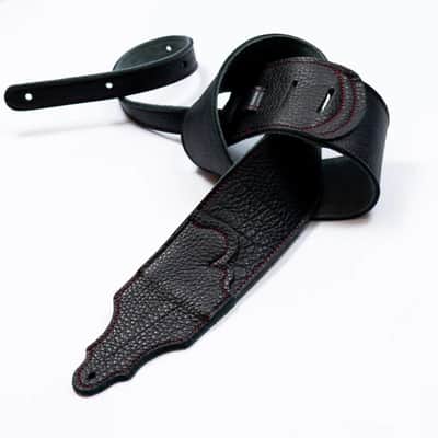 Franklin Strap 3" - Original Black Glove Leather Guitar/Bass Strap with Red Stitching image 4