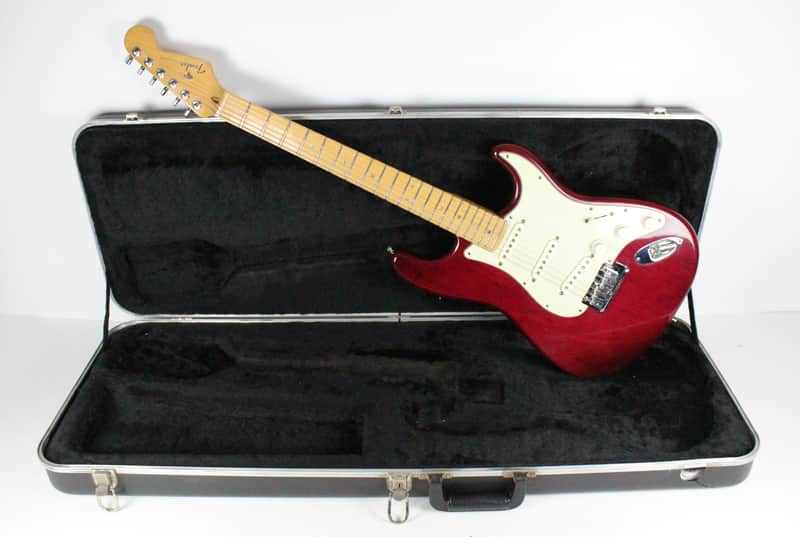 1998 Vintage Fender American Deluxe Stratocaster Crimson Transparent Red with Maple Fretboard Noiseless Pickups Strat USA 1990s image 1