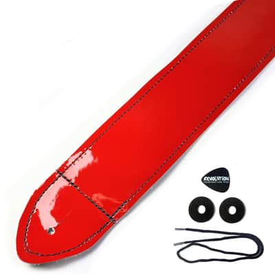 Premium Red Patent Leather Guitar Strap - Shiny Red Leather Guitar Strap - 100% Leather Guitar Strap-Fits Acoustic, Electric or Bass Guitars image 2