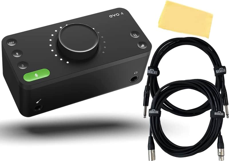 Audient EVO 4 Audio Interface with Instrument Cable, XLR Cable, Polishing Cloth image 1
