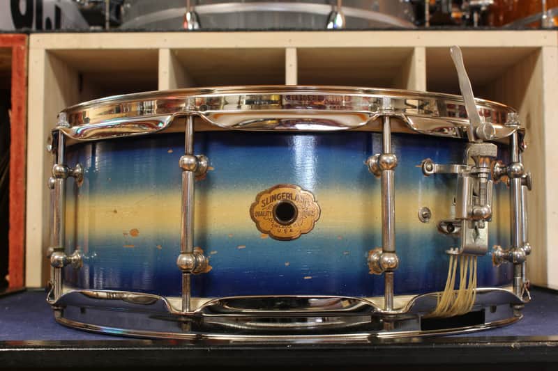 1940s Slingerland 5x14 Professional Model Snare Drum in Blue and Gold Duco image 1