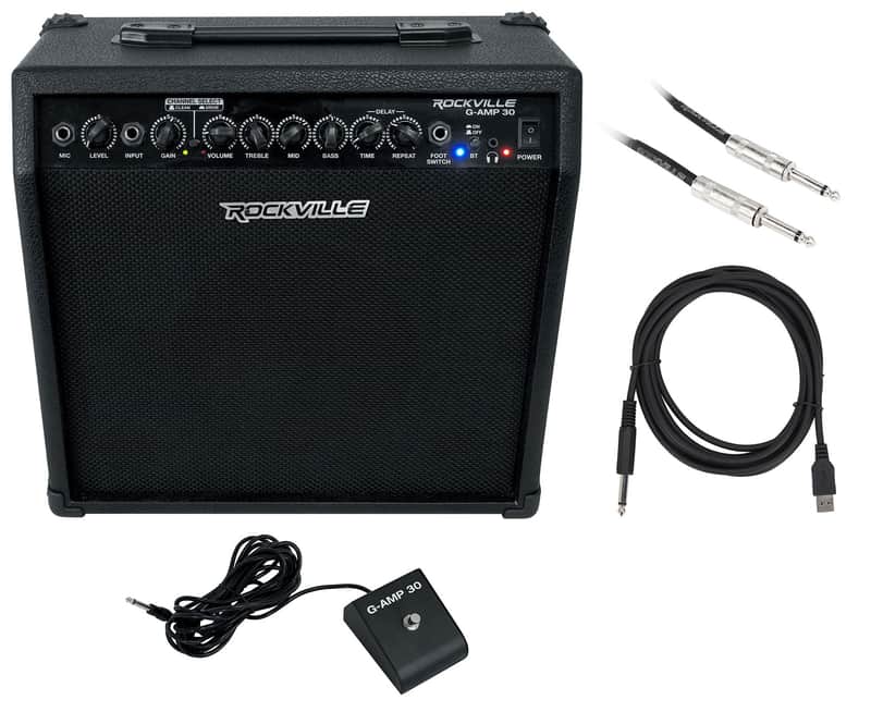 Rockville G-AMP 30 Watt Guitar Amplifier+Guitar USB A Interface Recording Cable image 1