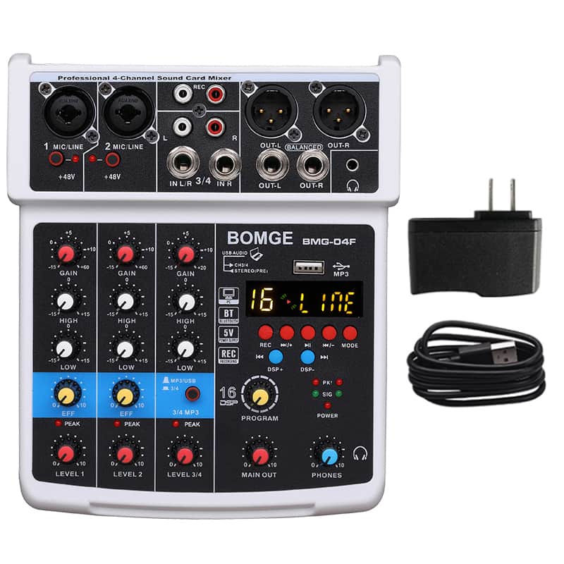 4 Channel Audio Mixer 16 Effects Usb Sound Card with Bluetooth 48V Phantom Power Recording to PC image 1