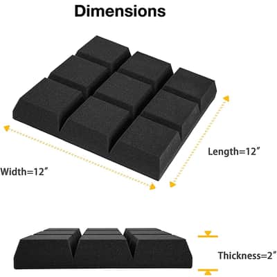 24 PACK - 2" X 12" X 12" Acoustic Foam Panels Beveled 9 Block Tiles Sound Panels Wedges Soundproof image 2