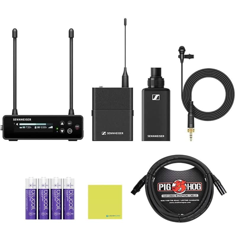 Sennheiser EW-DP ENG Set (Q1-6) Camera-Mount Digital Wireless Microphone System Bundle w/Pig Hog PHM10 8mm Mic Cable, 4-pack Blucoil AA Batteries and Liquid Audio Polishing Cloth image 1