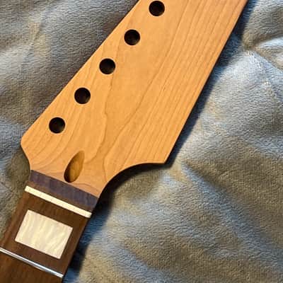 Roasted Maple Guitar Neck, Fits Strat Style, 9.5 radius, half paddle, BLOCK inlay image 1