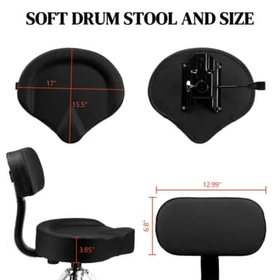 Hydraulic Drum Throne Stool w/ Backrest – Adjustable Height, 360° Swivel, Thick Saddle Seat, Heavy Duty Drummer Seat image 7
