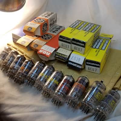 Sylvania etc. Matched Pair (2) 6EU7 tNOS AT1000 TESTED Vacuum Tubes GE, Raytheon dual triode 1958-1972 image 1