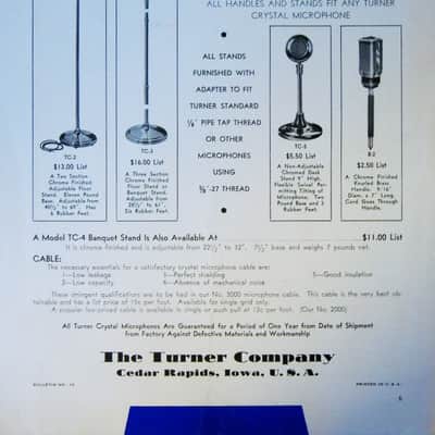 Vintage RARE Turner TC-5 crystal microphone Hi Z w period stand Brush Shure Astatic D104 Electro Voice image 2