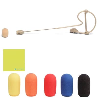 Samson SE60x Unidirectional Earset Microphone Bundle with 5X Samson Windscreens & Polishing Cloth - Four Adaptor Cables Compatible with Most Popular Wireless Systems, Tan image 1
