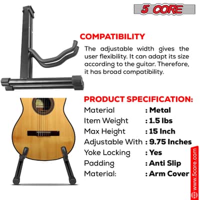 Amazon: 5 Core Guitar Stand Floor Adjustable Heavy Duty A Frame Universal Folding Acoustic Electric Bass Mandolin Banjo Violin Stands For On Stage Studio image 8