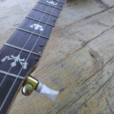 Long neck banjo - E tuned - vintage body and lovely carved neck Unbranded 70's maybe - Brass image 4