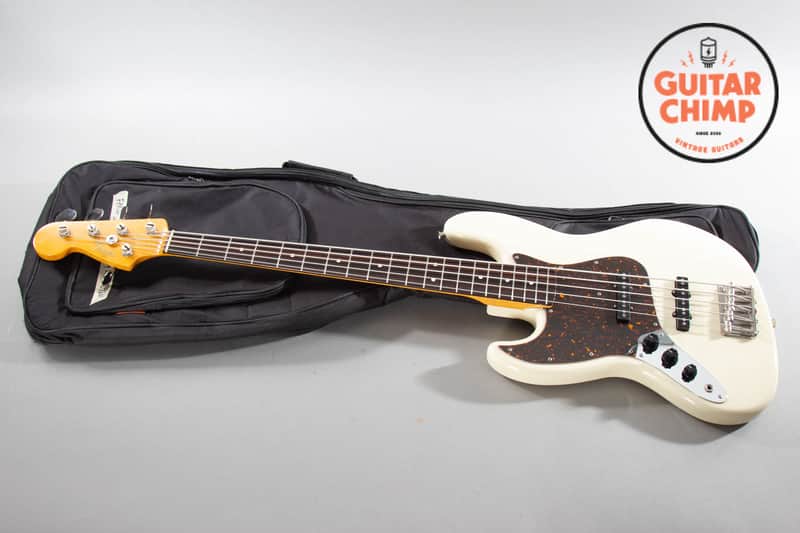 1995 Fender Japan Left-Handed 5-String Jazz Bass Vintage White image 1