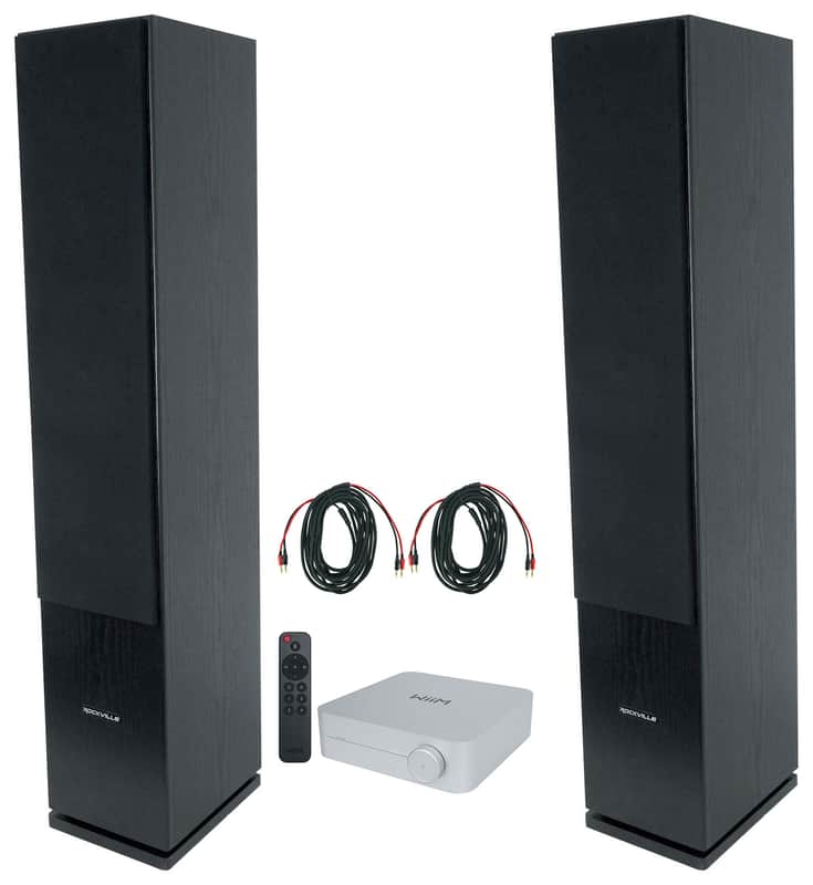 (2) Rockville Rocktower 64B Black Home Audio Tower Speakers+Bluetooth/Wifi Amp image 1