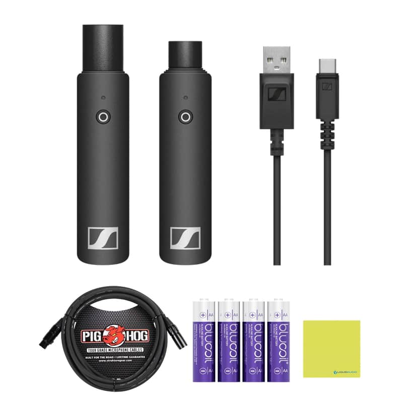 Sennheiser XSW-D XLR Base Set Portable Wireless System Bundle w/Pig Hog PHM10 8mm Mic Cable, 4-Pack Blucoil AA Batteries and Liquid Audio Polishing Cloth image 1