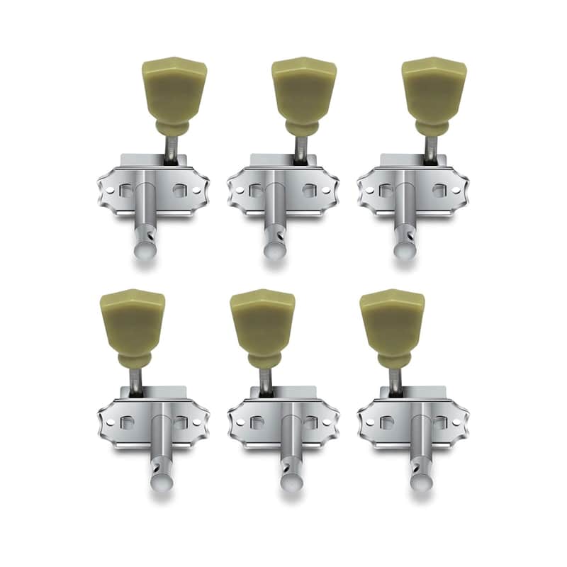 Vintage Guitar String Tuning Pegs Tuning Machines Tuning Keys Machines Heads Tuners Compatible With Les Paul Lp Sg Style Electric Guitar 3 Left 3 Right, Chrome With Tulip Button. image 1