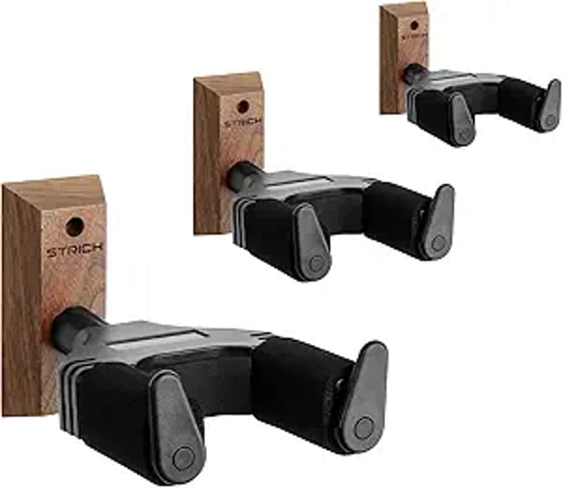 Guitar Wall Mount,Walnut Base Guitar Hanger,U-Shaped Guitar Wall Hanger Mount with Screws,Auto Lock Guitar Holder Hook Stand for Acoustic, Electric Guitar, Banjo, Bass(3-Pack) image 1