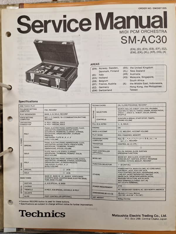 Technics SM-AC30 MIDI PCM Orchestra Service Manual Bild 1