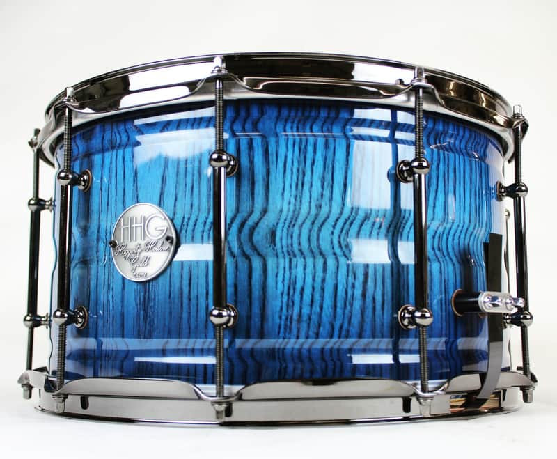 HHG Drums 14x7 Contoured White Ash Stave Snare Drum, Electric To Deep Navy Blue Burst High Gloss image 1