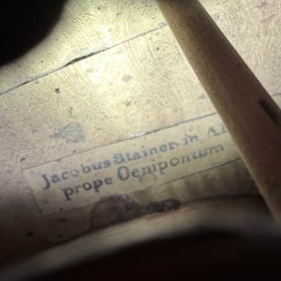 Antique Jacobus Stainer-Style Full-Size Violin – 1635 Label, Bow & Case Antique Jacobus Stainer-Style Full-Size Violin – 1635 Label, Bow & Case Unknown  - warm amber-brown finish, attractive figured maple back and sides image 18
