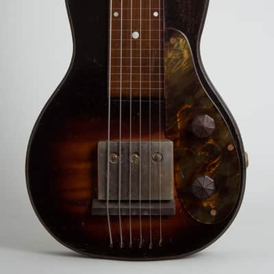 Unlabelled Lap Steel Electric Guitar, made by Harmony (1939), black gig bag case. image 3