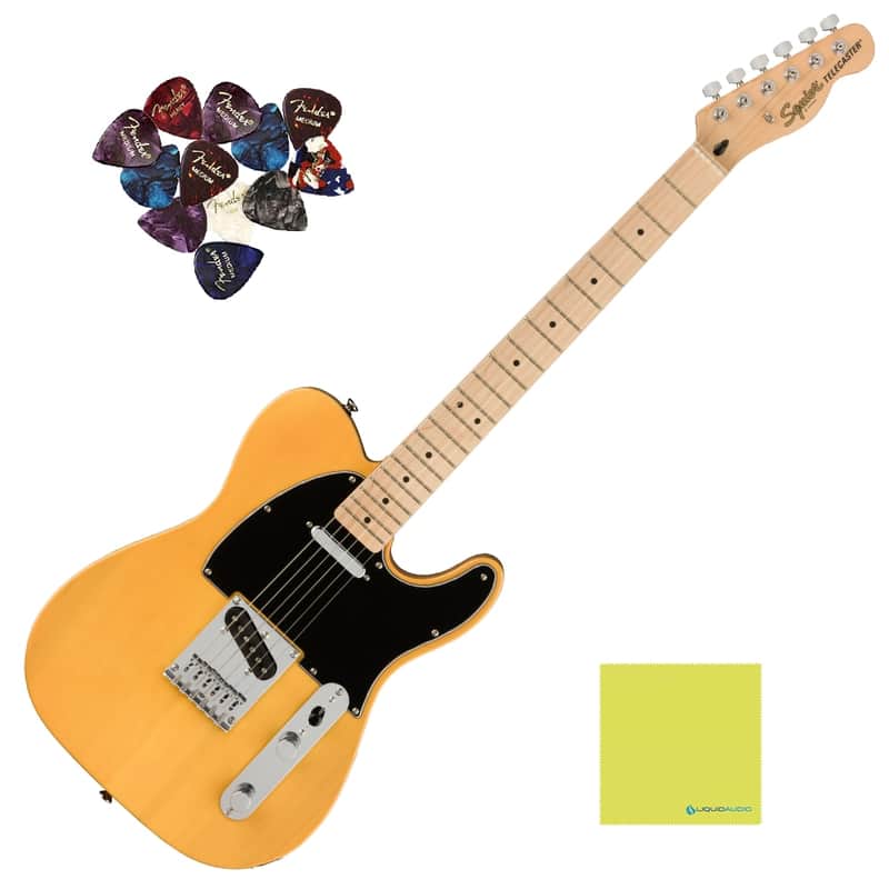 Squier® Affinity Series™ Telecaster, Maple Fingerboard, Butterscotch Blonde, 0378203550 Bundle w/ 12-Pack Guitar Picks & Liquid Audio Polishing Cloth image 1