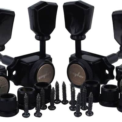 Locking Guitar Machine Heads (3R + 3L) – 1:15 Ratio Lock String Vintage Deluxe Tuning Key Pegs Tuners Set Replacement for Electric, Acoustic or Folk Guitars - Black Handle image 2