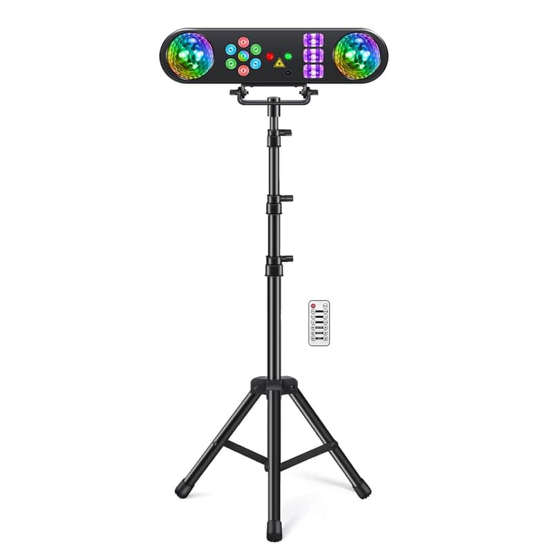 DJ Lights with Stand, 5 in 1 Party Bar Light Set with Rotating Ball, Strobe, UV, Colorful LED Par Light and Pattern, Sound Activated DJ Lighting System for Disco Stage Gig Band Wedding image 1