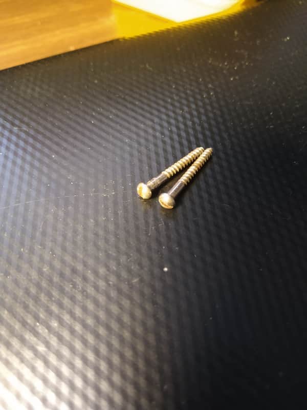Early 1950s Fender Broadcaster Nocaster Telecaster Neck Pickup Slot Head Mounting Screws black guard tele parts for luthier restoration project 1950-1953 50s 1951 1952 51 52 image 1