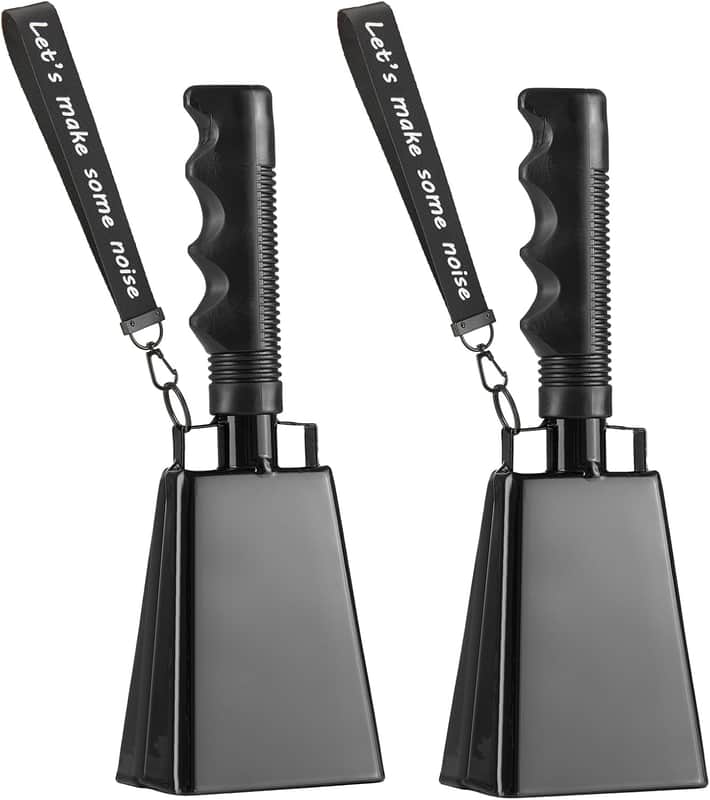 Cow Bells with Wrist Strap - Cowbell with Handle 2pcs, Cowbells for Sporting Events, for Football Games,Chimes, Percussion, Musical Instruments, Call Bell, Farm Ranch (black) image 1