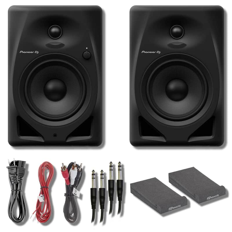 Pioneer DM-50D Active 5" Desktop Monitor and DJ Speakers (Black) with Professional Graded TRS to TRS Cables and Foam Isolation Pads image 1