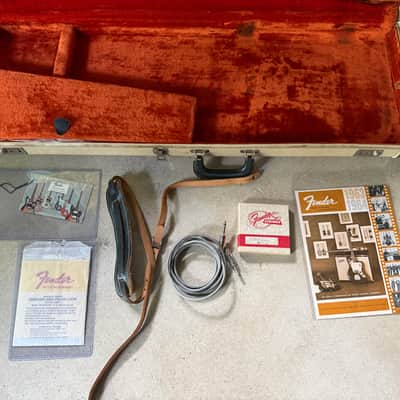 ULTRA RARE 1963-1964 Fender Stratocaster Case and Full case Candy set - strap, polish cloth, hang tags. etc NEAR MINT White Cookies and Cream image 3