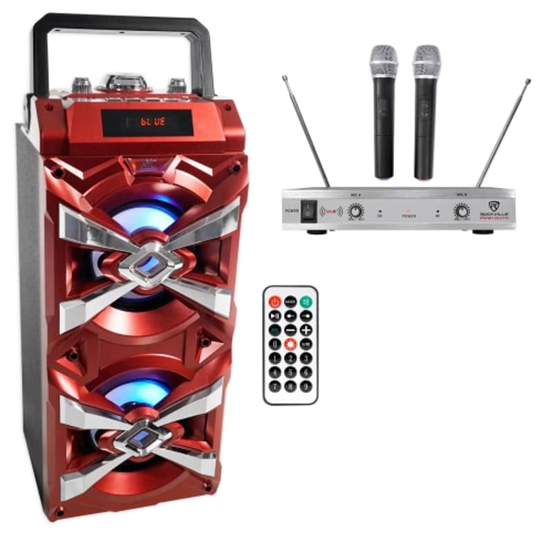 NYC Acoustics X-Tower Bluetooth Karaoke Machine System w/LED's+(2) Wireless Mics image 1