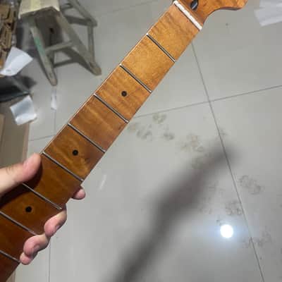 5-string electric bass neck jazz bass stainless steel 21 frets Roasted flame Maple guitar neck 34inch hole 18mm image 1