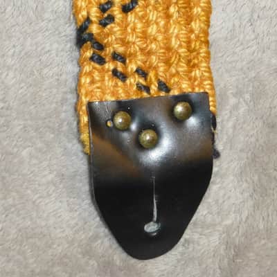 Vintage 1970s Guitar Strap Leather Ends, Metal Buckle, Metal Rivets, Metal Loop, Orange and Black Strong and Solid Excellent image 10