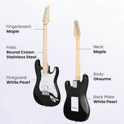 Electric Guitar Set Beginner - 39in Starter Guitar Kit with HSS Pickup Solid Okoume Body Electric Guitar Adults with Amplifier Gig Bag Strap Picks Strings Cable Black image 2