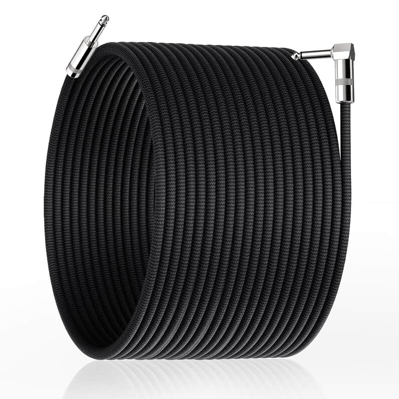 Guitar Cable 50ft, Amp Chord Electric Guitar Aux Amp Cord Braided, TS 1/4 Quarter Inch Straight to Right Angle Bass Instrument Cables Pro Audio (Black, 1-Pack) image 1